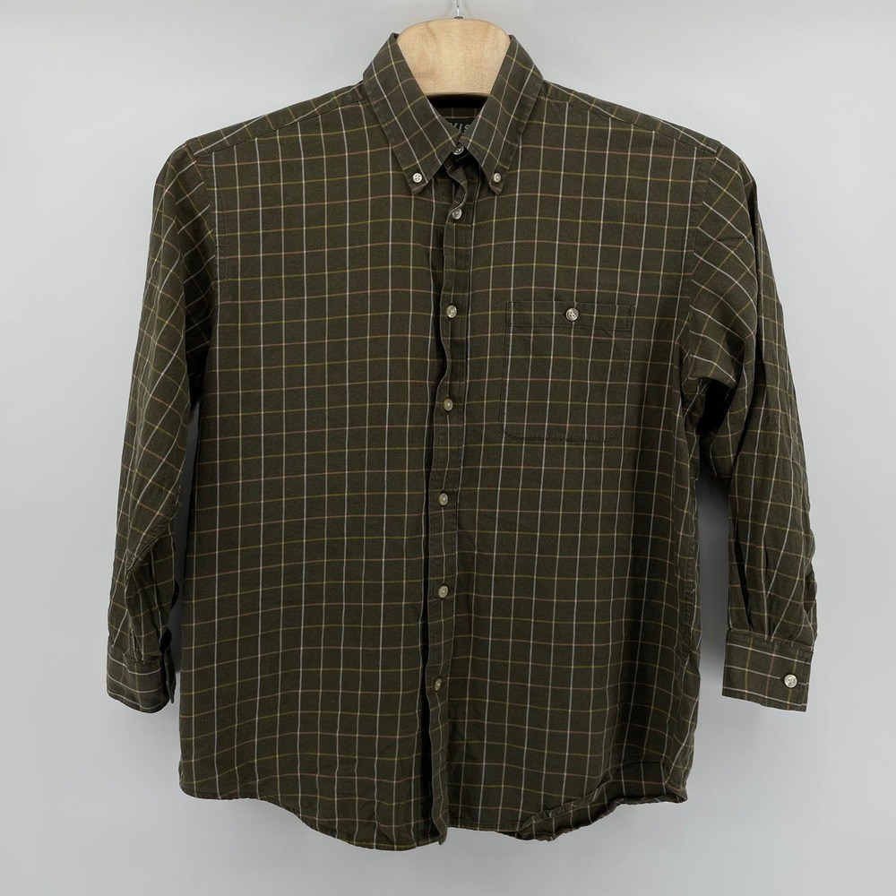 Orvis Country Twill Shirt Men's XL Olive Green Plaid Cotton Button Down LS - Picture 2 of 11